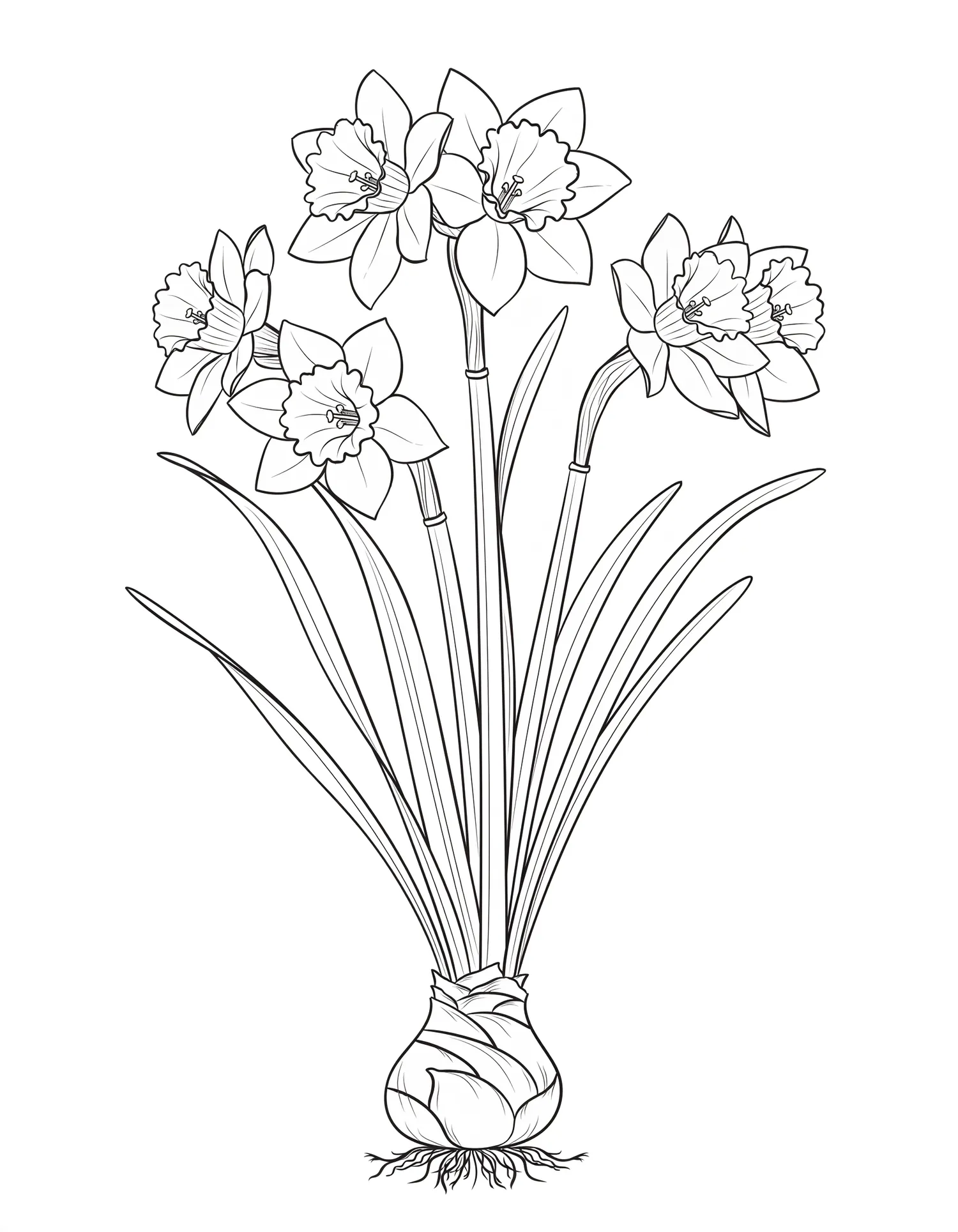 Jonquille Multi-têtes Cheerfulness — Coloriage fleur à imprimer gratuitement